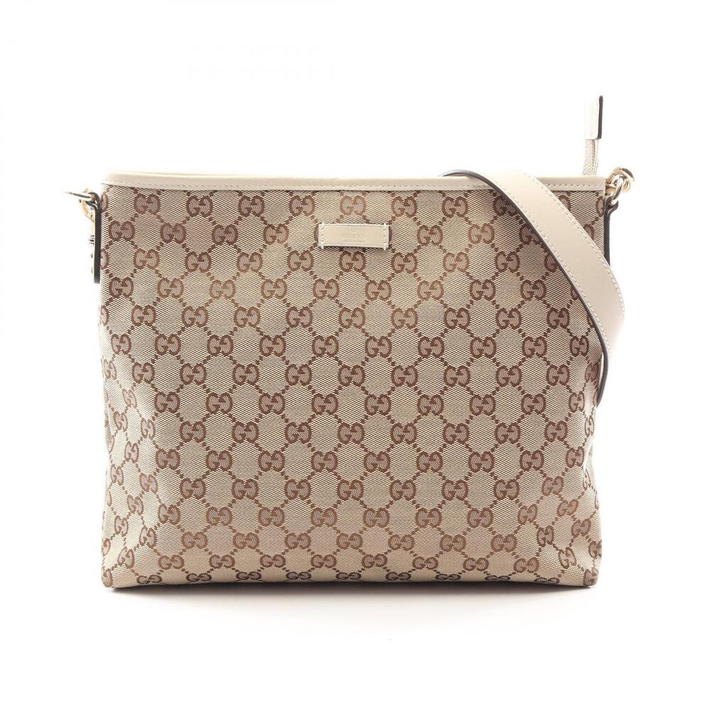 Gucci GG Canvas Shoulder Bag Leather Beige Cream Ivory White